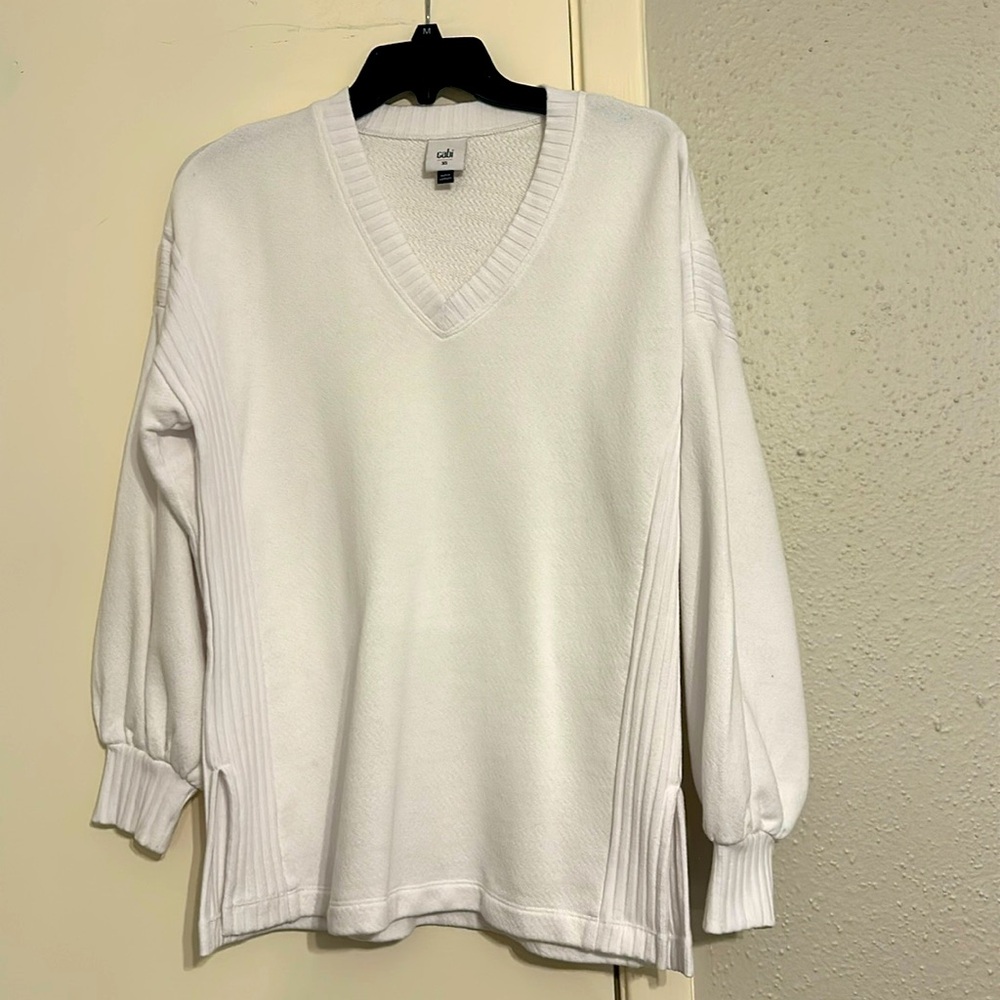 Cabi White Kayak Pullover Sweatshirt Size XS Cotton Long Sleeve
